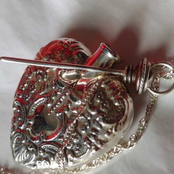 Sterling Silver Heart Perfume Pendant Jewelry - Stupendous Sterling Large Lady's Perfume Heart Fla